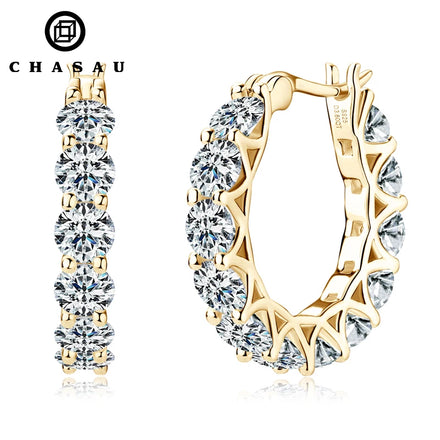 Luxury Hoops Sparking Full 3mm 4mm Moissanite Earrings Solid Silver 925 Huggie Wedding Engagement Jewelry Gifts for Women