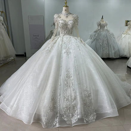 Jancember XS060 Elegant High Neck Bridal Wedding Ball Gown Dresses With Shawl