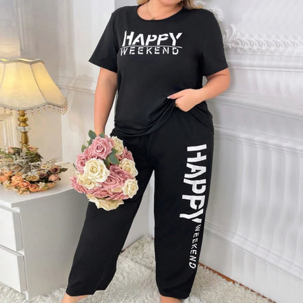 Women Plus Size Pajama Set Solid Letter Print Sleepwear Soft Night Wear Pajama Set for Ladies sleeping sets
