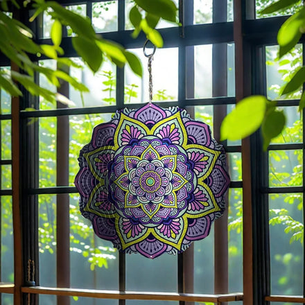 Tranquil Indoor/Outdoor Garden Decoration Brilliantly Colored Steel Mandala Wind Spinner for Weddings and Spaces