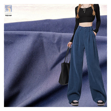 YX210 Plain Dyed 280gsm Horizontal Pinstripe 98 Cotton 2 Spandex 21 Wale Stretch Corduroy Fabric for Women Trousers