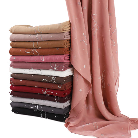 Premium Style Butterfly 70*175 CM Large Scarves Chiffon Solid Colour Scarf Branded Hot Drill Design Shimmer Scarf