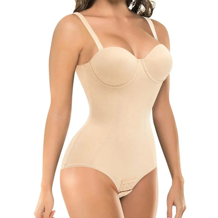 Women's Seamless Breathable Belly Control Thong Halter Sexy Padded Body Shaper Shapewear Bodysuit with Padded Bra