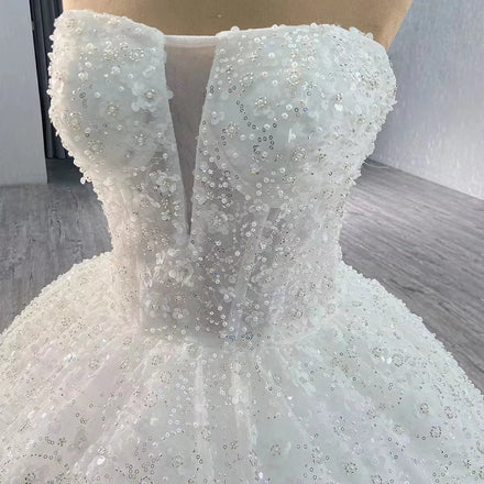 Jancember 241036 Boho Heavy Beaded Sleeveless Bridal Gowns for Women Wedding