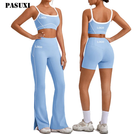 PASUXI New Womens Knit Backless Yoga Apparel Sets Seamless Quick Dry Sexy Yoga Leggings and Bra Set Nylon Spandex Track Suit