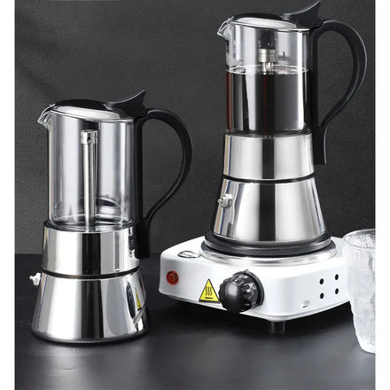 New Glass Household Espresso Stainless Steel Maker Coffee Italian Customize Moka Pot
