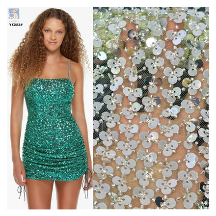 YX223 New Fashion French Wedding Dress Beaded Tube Embroidery Lace Fabric Heavyweight Embroidered Sequin Lace Fabric