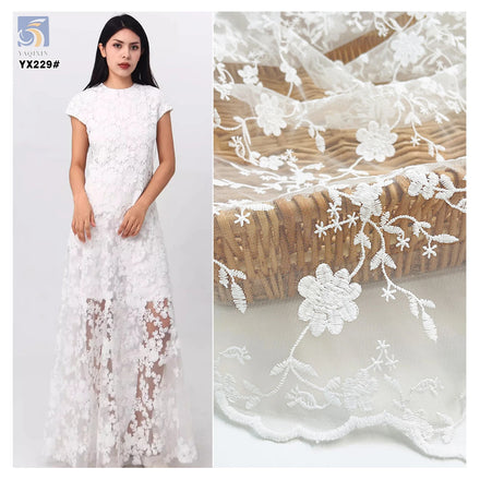 YX229 Factory Manufacturer 130cm Width Water Soluble Milk Silk Embroidery Flower Polyester Lace Fabric