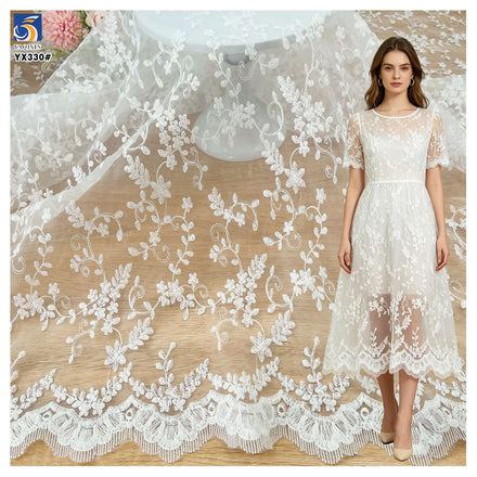 YX330 Lolita Wholesale Prices 100 Polyester White Milk Silk Water Soluble Lace Organza Embroidery Fabric