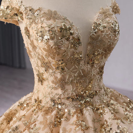 Jancember 241046 Elegant Golden Short Sleeve Empire Quinceanera Party Dresses