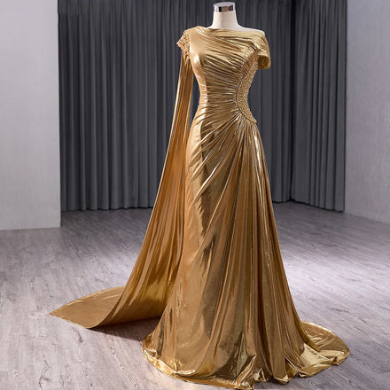 Jancember 241032 Asymmetric Shiny Pearls Golden Mermaid Evening Party Dresses