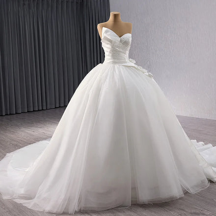 Jancember 241057 Beach Long Tail Satin Fabric Tulle Wedding Ball Gown Dresses