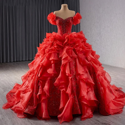 Jancember 241070 Traditional Red Sequins Puffy Plus Size Women's Evening Dresses