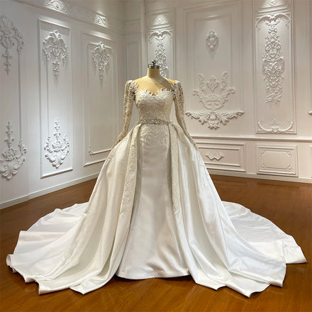 Jancember LSCJ46 Luxury Ivory Belt Mermaid Wedding Dresses With Detachable Train