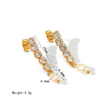 Fashion Light Luxury Freshwater Pearl Earrings Stainless Steel 18K Gold Zircon Chain Earrings Earrings