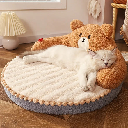 Cat Bed Padded Cushion Solid Pattern All-Season Durable Mattress Removable Cover Brown/Blue Polyester & PP Cotton Modern