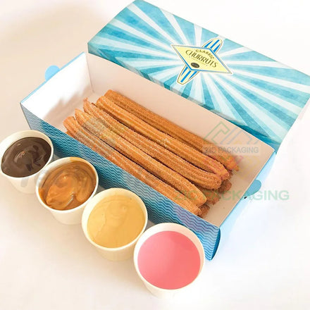Eco Friendly Crepes Paper Cone Packaging Takeaway Snacks Waffle Bakery Churros Box With Dip Cup Insert