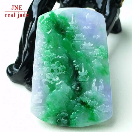 Myanmar a Type Carved Character Brand Jade Pendant Mauve Jadeite Landscape Pendant Emerald Pendant 50.08