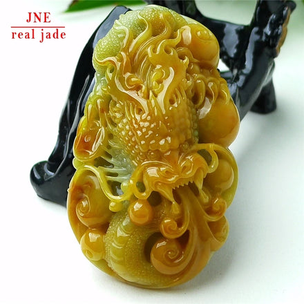 Myanmar Natural a Type Jadeite Jade Pendant Yellow Jadeite Dragon Brand Emerald Pendant 86.88