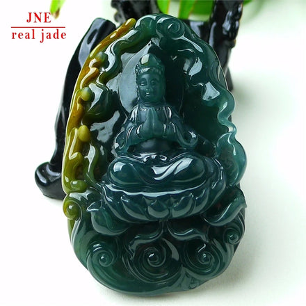 Myanmar Natural a Type Jadeite Jade Pendant Blue Water Guanyin Bodhisattva Emerald Pendant 129.19
