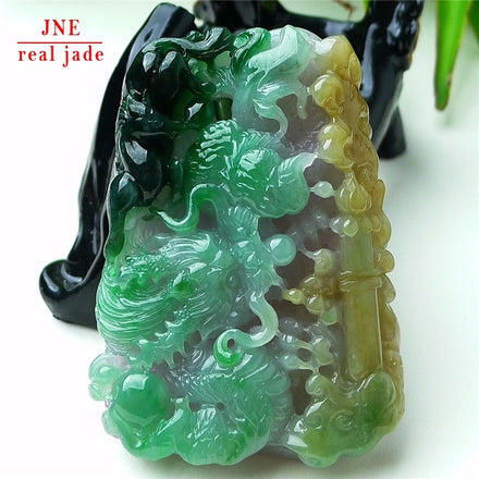 Myanmar Natural a Type Jadeite Jade Pendant Double Color Yellow and Green Dragon Brand Dragon Horse Emerald Pendant 88.96