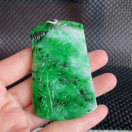 Myanmar a Type Carved Character Brand Jade Pendant Full of Green Landscape Pendant Emerald Pendant 42.57