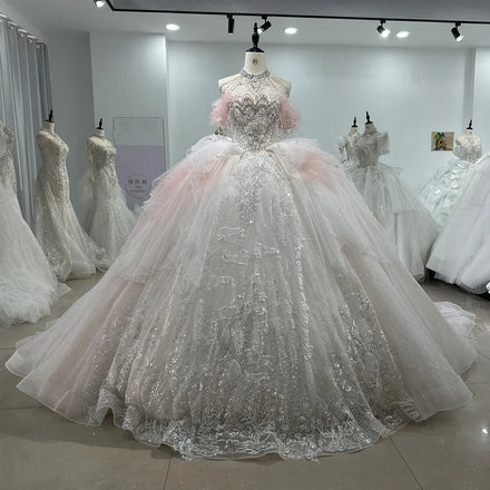 Jancember XS067 Fairy Pink Off Shoulder Empire Puffy Ball Gown Wedding Dresses
