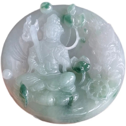 Myanmar Natural a Type Jadeite Jade Pendant Ice-Like Floating Flowers Xianglong Void Tibetan Bodhisattva Emerald Pendant 77.39