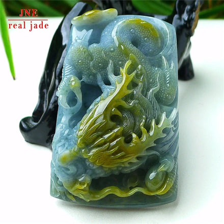 Myanmar Natural a Type Jadeite Jade Pendant Double Color Blue Water Dragon Pendant Emerald Pendant 101.78