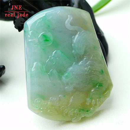 Myanmar Natural a Type Jadeite Jade Pendant SANCAI Chinese Zodiac Tiger Emerald Pendant 25.85