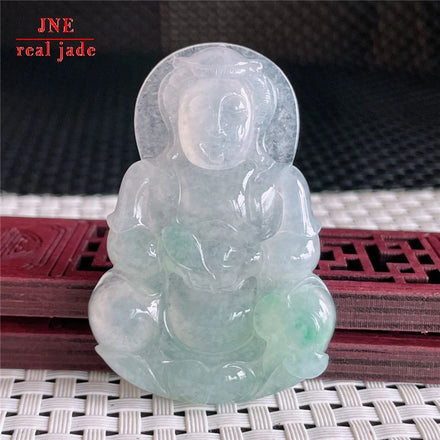 Myanmar Natural a Type Jadeite Jade Pendant Ice-Like Guanyin Bodhisattva Emerald Pendant 24.94