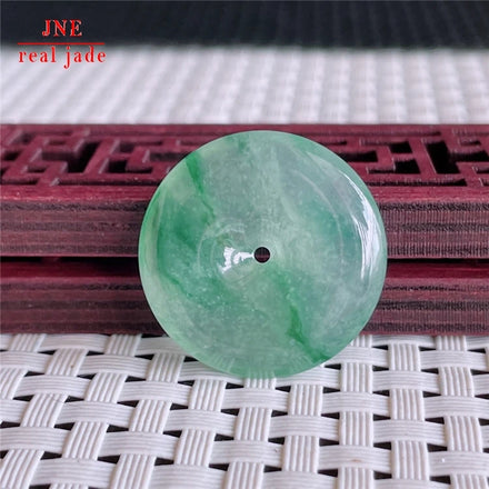 Myanmar Natural a Type Jadeite Jade Pendant Ice-Like Floating Flowers Peace Buckle Emerald Pendant 6.72