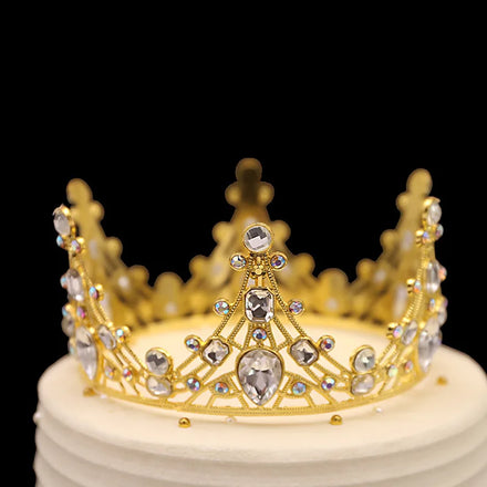 Cake Accessories Party Cake Decoration Gold Crown with White Crystals Alloy Crown Cake Topper