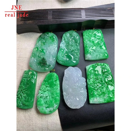 Myanmar Natural a Type Jade Ice-Like Sun Green Zodiac Dragon Blue Water Pendant SANCAI Artistic Conception Landscape Pendant