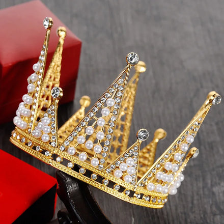 Gold Crystal Crown Cake Topper Cake Accessories Decor for Bridal Princess Wedding Party Birthday Alloy Crown