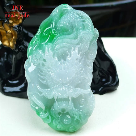 Myanmar Natural a Type Jadeite Jade Pendant Yang Green Dragon Brand Emerald Pendant 68.30