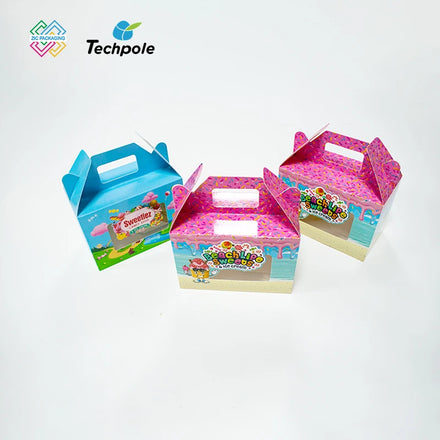 Custom Foldable Handle Food Cookie Box Packaging Bakery Cake Small Candy Donut Gable Food Packaging Boxes with Clear Window