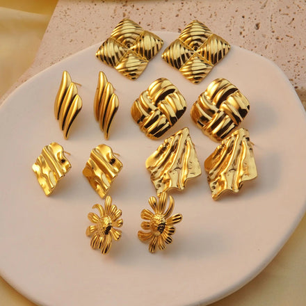 YWXS Fashion Jewelry 18k Gold Stainless Steel Exaggerated Retro Geometric Oil Sample Earrings Wholesale for Women
