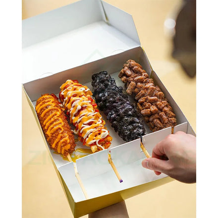 Customized Disposable Takeaway Food Container Box for Korean Corn Dog Fast Food Hotdog Packaging with Insert