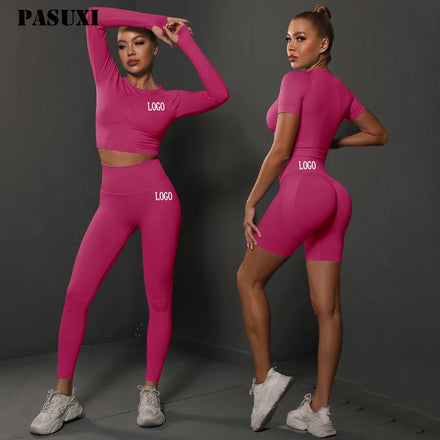PASUXI Custom Gym Yoga Fitness Set Sport Wear Women Workout 2pcs Yoga Sets Short Top High Waist Leggings Activewear