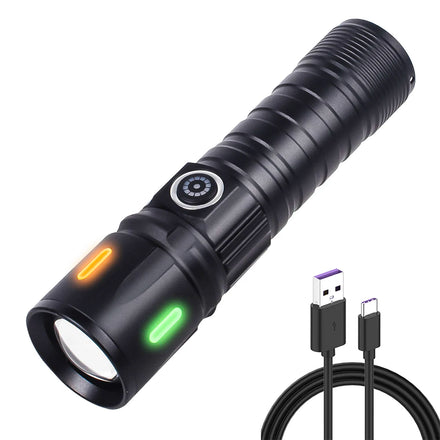 High Lumens Built-In Battery USB Rechargeable Aluminium Alloy Telescopic Zoom White Light LED Torch Light Tactical Flashlight