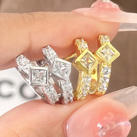 Foxi Jewelry Korean Fashion Hoop Earrings Cubic Zirconia Gemstone Huggies Hoop Earrings for Girls