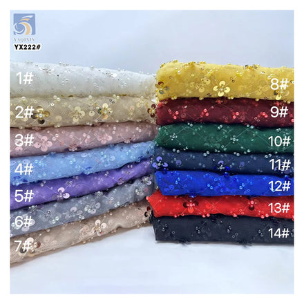 YX222 Customized Multi Color Sequin Bead Pearls Flower Embroidery Lace Fabric