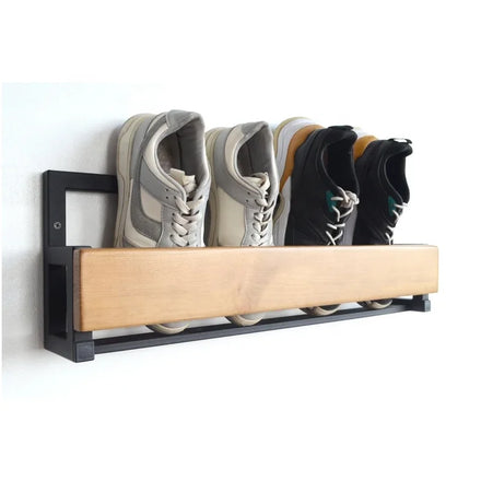Hallway Metal Wall Mounted Shoe Rack Industrial Wood l Entryway Shoe Storage Holder Unique Open Floating Shelf