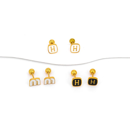 Gold Plated Stainless Steel Earrings Mini Minimalist Earrings Letter H Letter M Stainless Steel Earrings for Women and Children