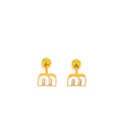 Hypoallergenic Letter M Stainless Steel Earrings Enamel White Letter Stainless Steel Earring Jewelry Simple Earrings Kids Women