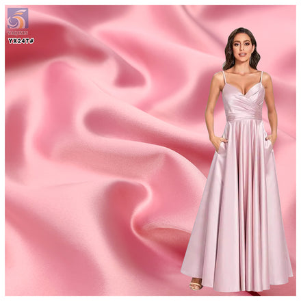 YX37 Pink Soft 220gsm Wrinkle-Resistant Polyester Matte Satin Fabric Wedding Dress Evening Gown Satin Fabric