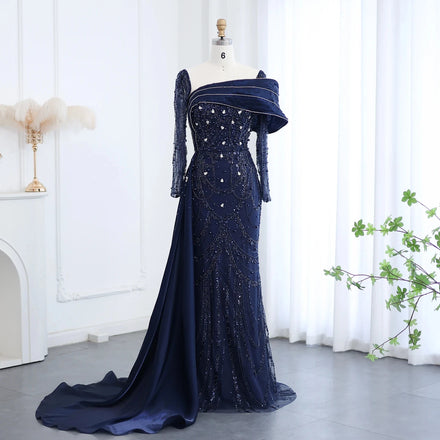 Jancember SZ256 Stylish Long Sleeve Sequins Beaded Asymmetric Evening Prom Dresses