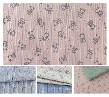 2024 New Design 100% Cotton Custom Floral Printing Stretch Knitted Ribbed Fabric Cut Pieces