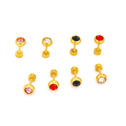 Trending Simple Multi-Colored Earrings 18k Gold Plated Round Zircon Post Stainless Steel Screw Back Earrings for Women Jewelry